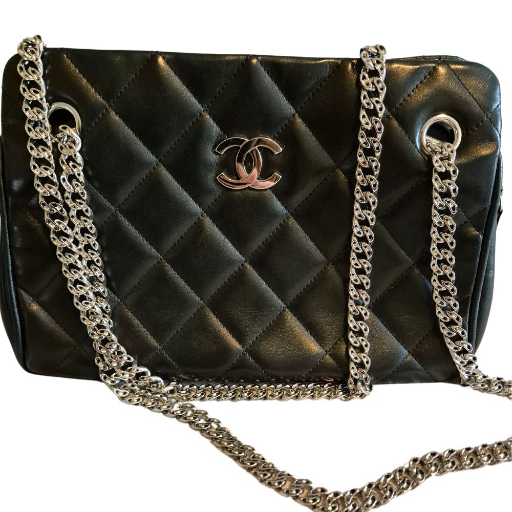 CHANEL Matelasse Black Leather Small CC Crown Tote
