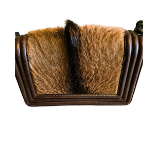 CHANEL BOY Bag in brown leather and goat hair small