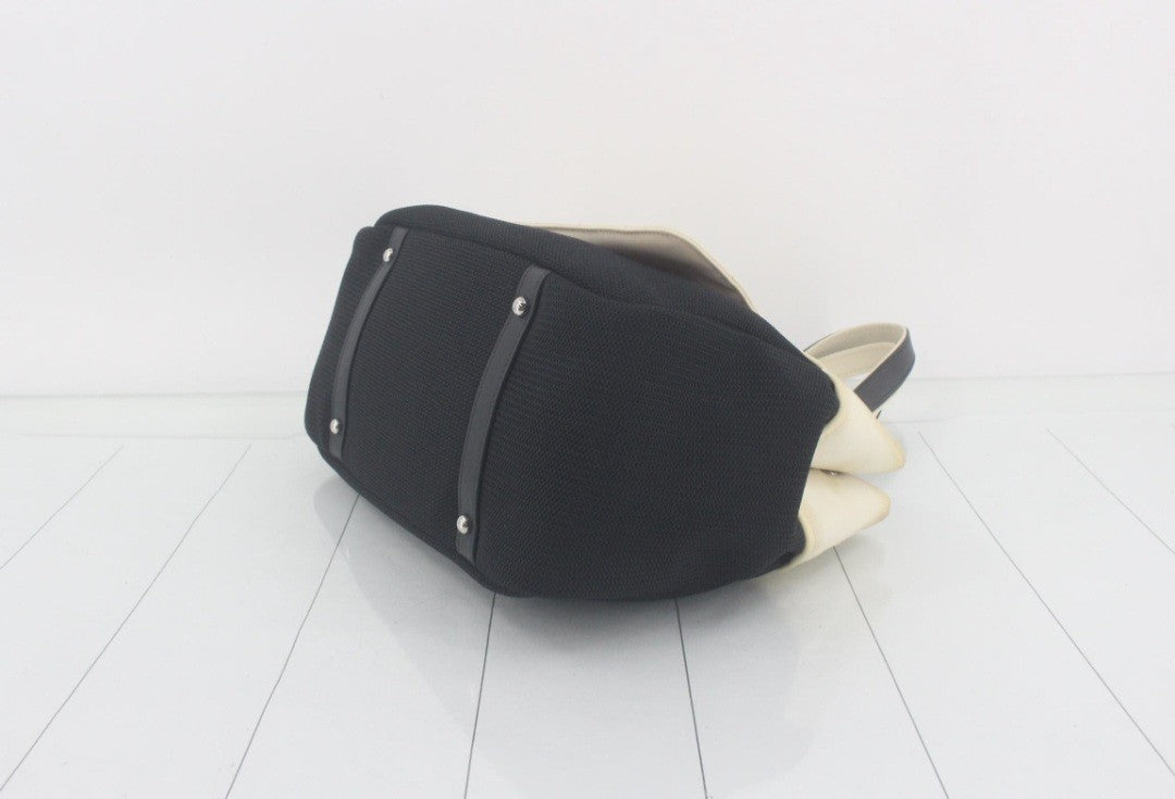 Auth CHANEL Paris Biarritz Tote Black  Beige Coated Canvas Leather Handbag