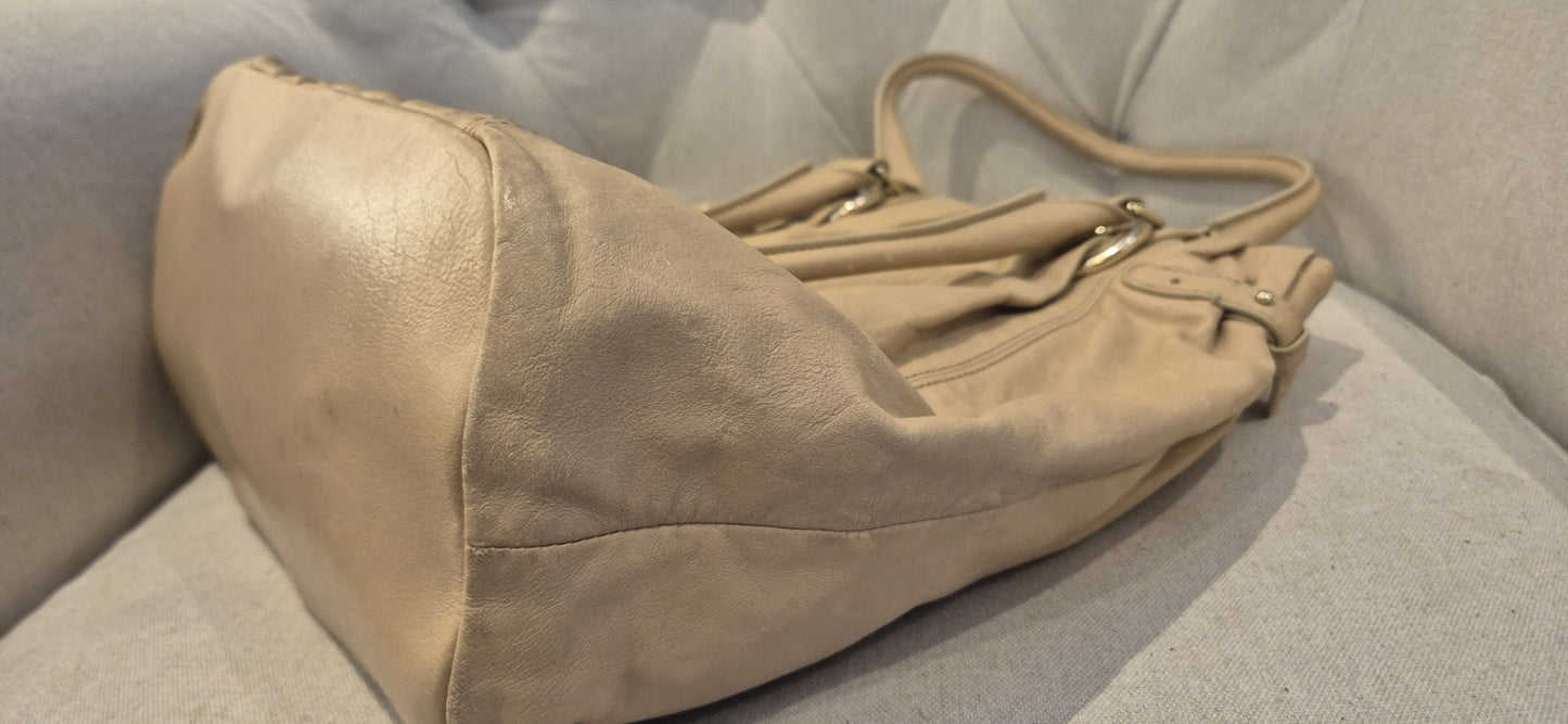 Authentic Pre Loved CELINE pleated Leather Tote Shoulder Bag Beige