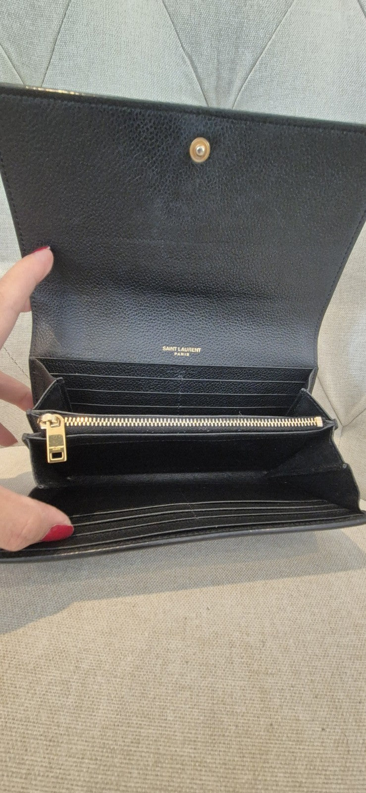 Saint Laurent (YSL) Monogram Grain de Poudre Wallet With Unbranded Chain