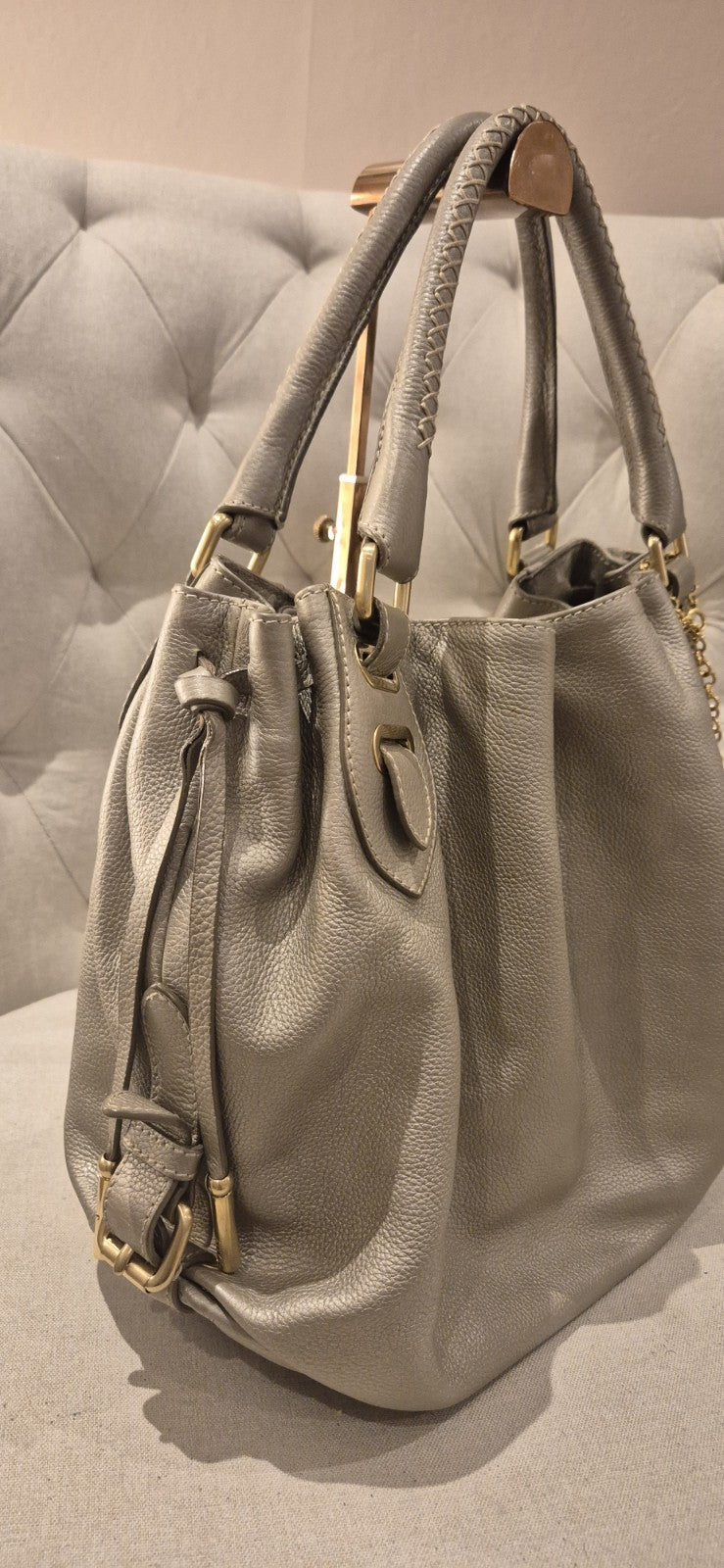 Bally Metallic Leather Logo Charm Hobo Tote Womens Bag