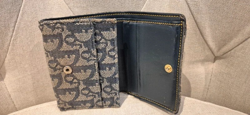 Dior Trotter Canvas Saddle Trifold Wallet Leather Navy