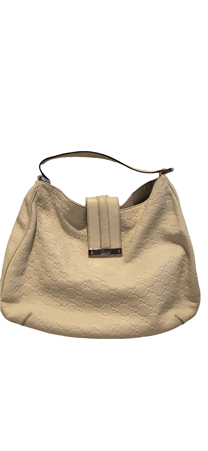 Gucci White Large Guccissima Leather Ladies Hobo Bag Cream