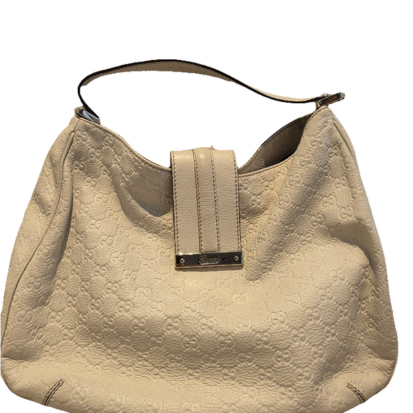 Gucci White Large Guccissima Leather Ladies Hobo Bag Cream