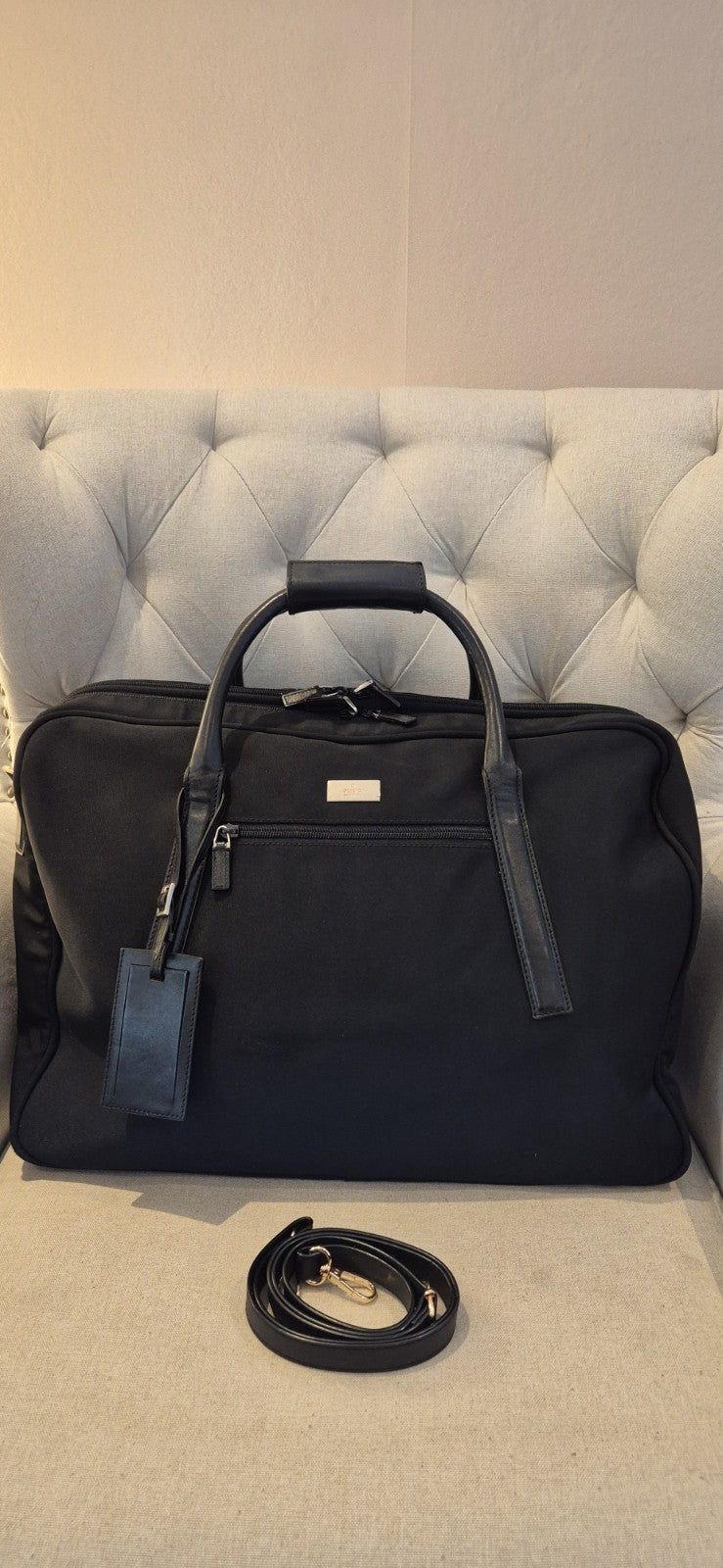 Gucci Black Nylon and Leather Boston Travel Bag with Shoulder Strap