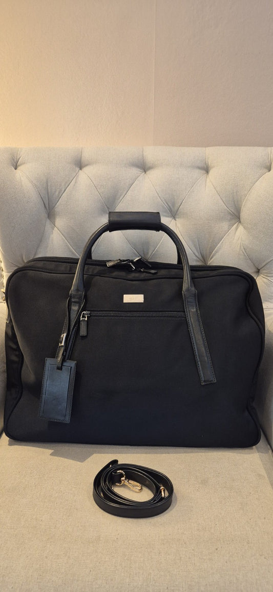 Gucci Black Nylon and Leather Boston Travel Bag with Shoulder Strap