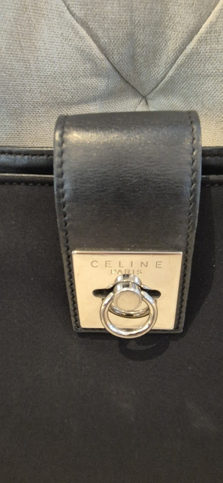 Authentic Celine Vintage Canvass Leather Handbag/ Shoulder Bag