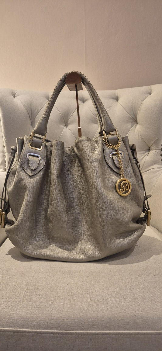 Bally Metallic Leather Logo Charm Hobo Tote Womens Bag