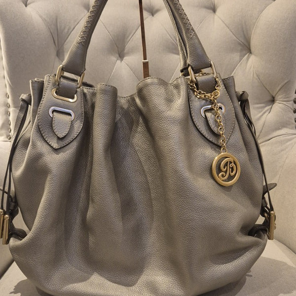 Bally Metallic Leather Logo Charm Hobo Tote Womens Bag