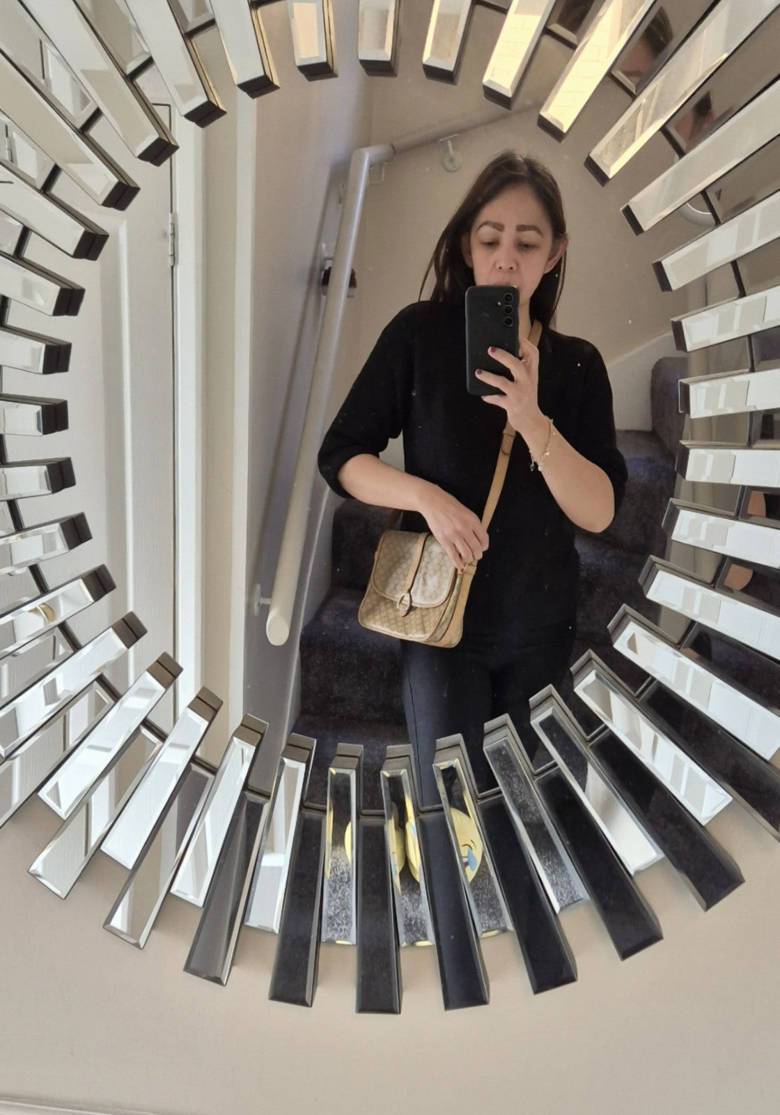 Celine Macadam Canvas Shoulder Bag PvC Beige Gold Womens