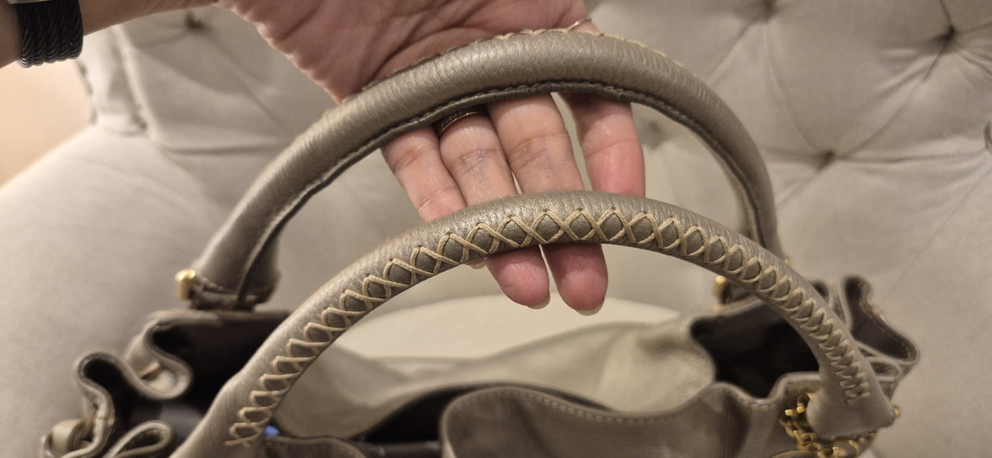 Bally Metallic Leather Logo Charm Hobo Tote Womens Bag