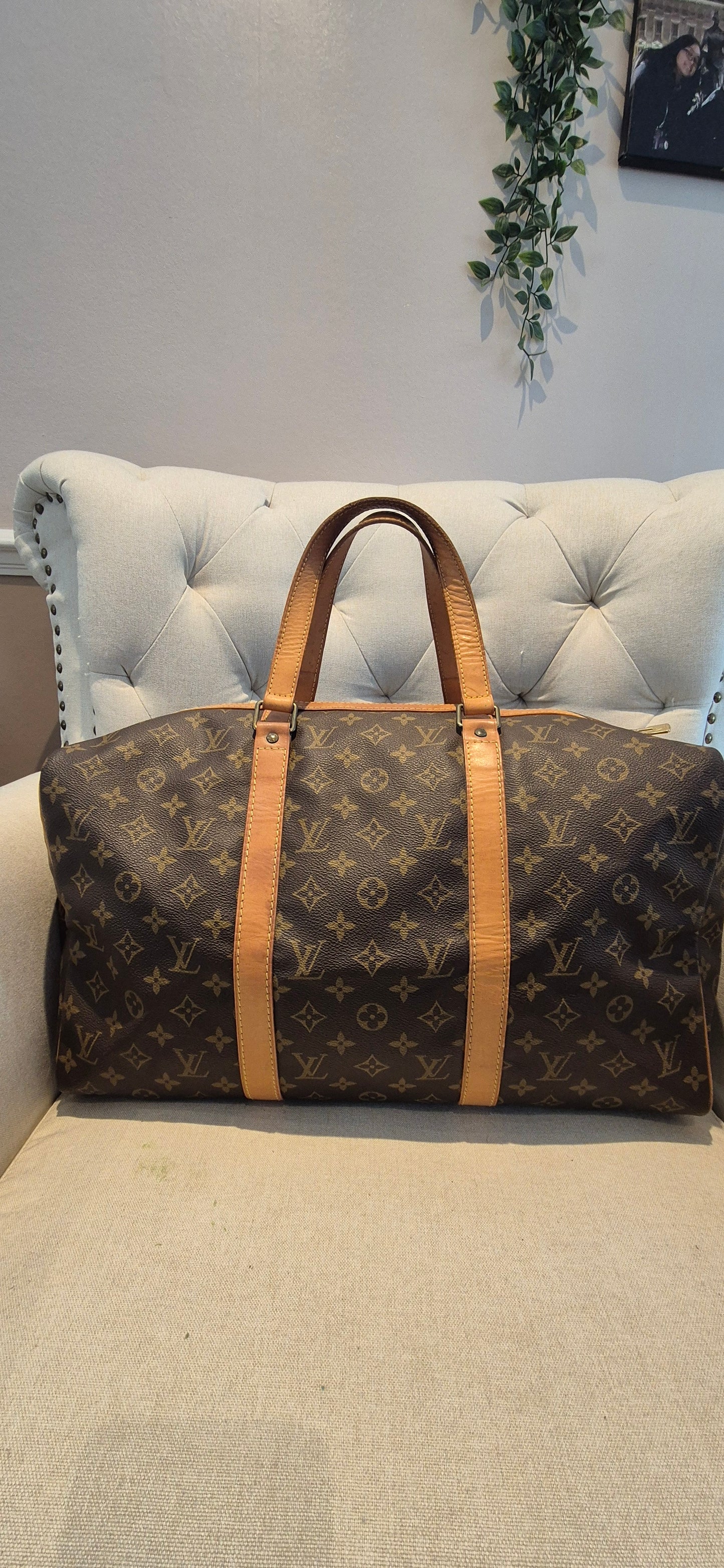 Louis Vuitton Sac Souple 45 Duffle Bag, Brown Canvas Leather Monogram
