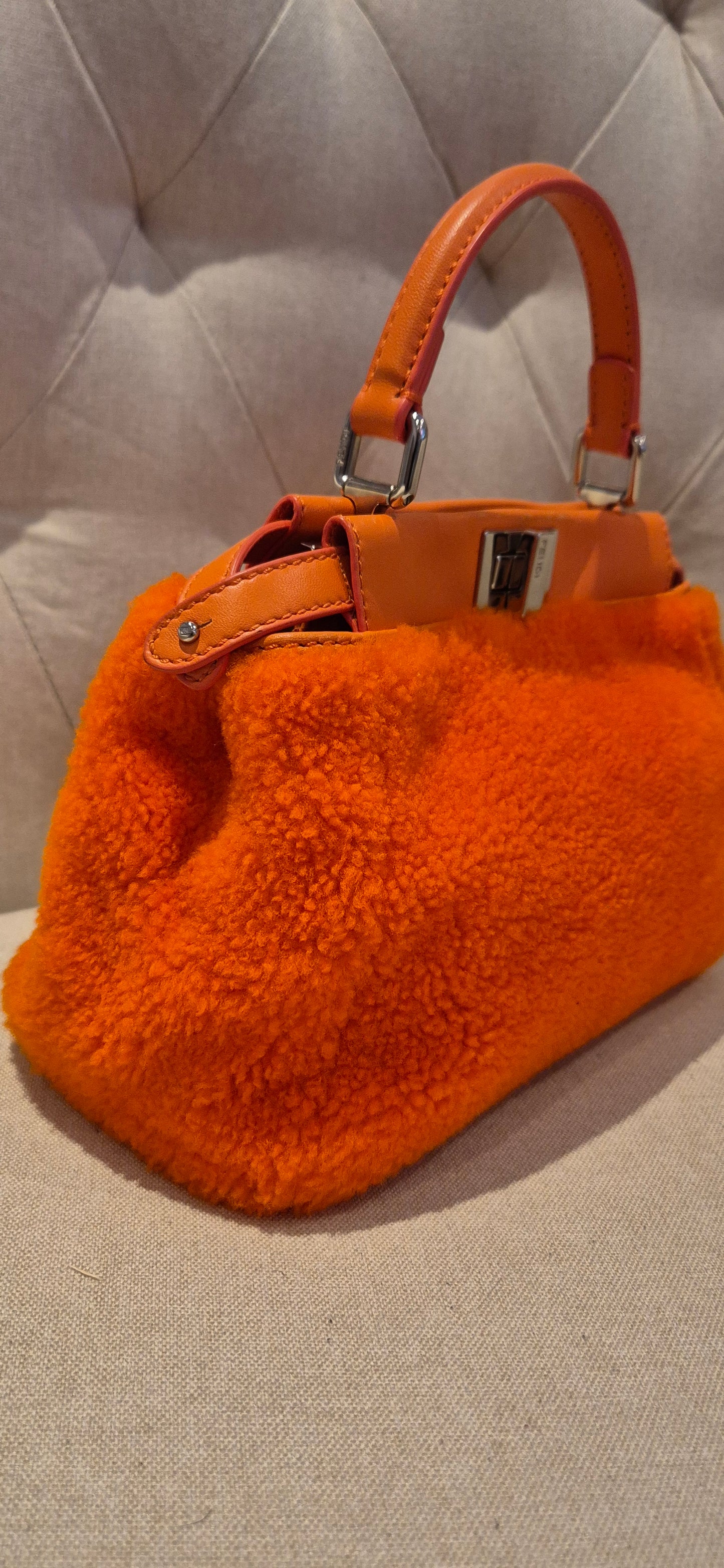 Fendi Peekaboo Mini Orange Shearling Handbag