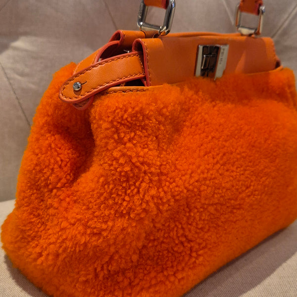 Fendi Peekaboo Mini Orange Shearling Handbag