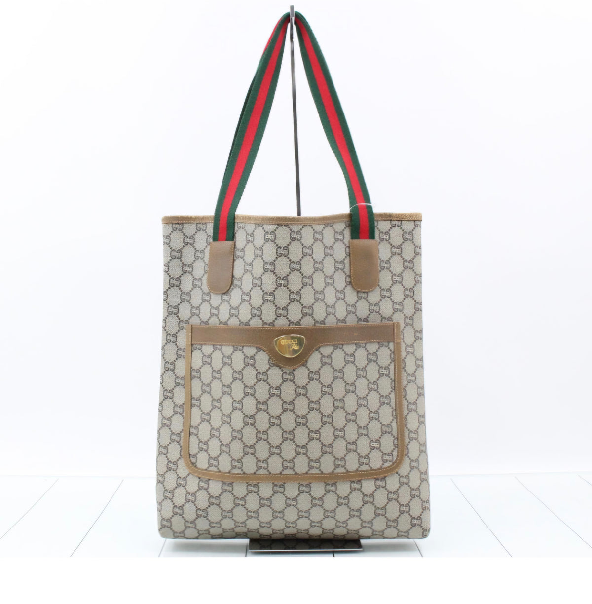 Gucci Plus Vintage GG Monogram Front Pocket Web Strap Shopper Tote Bag Pre-owned