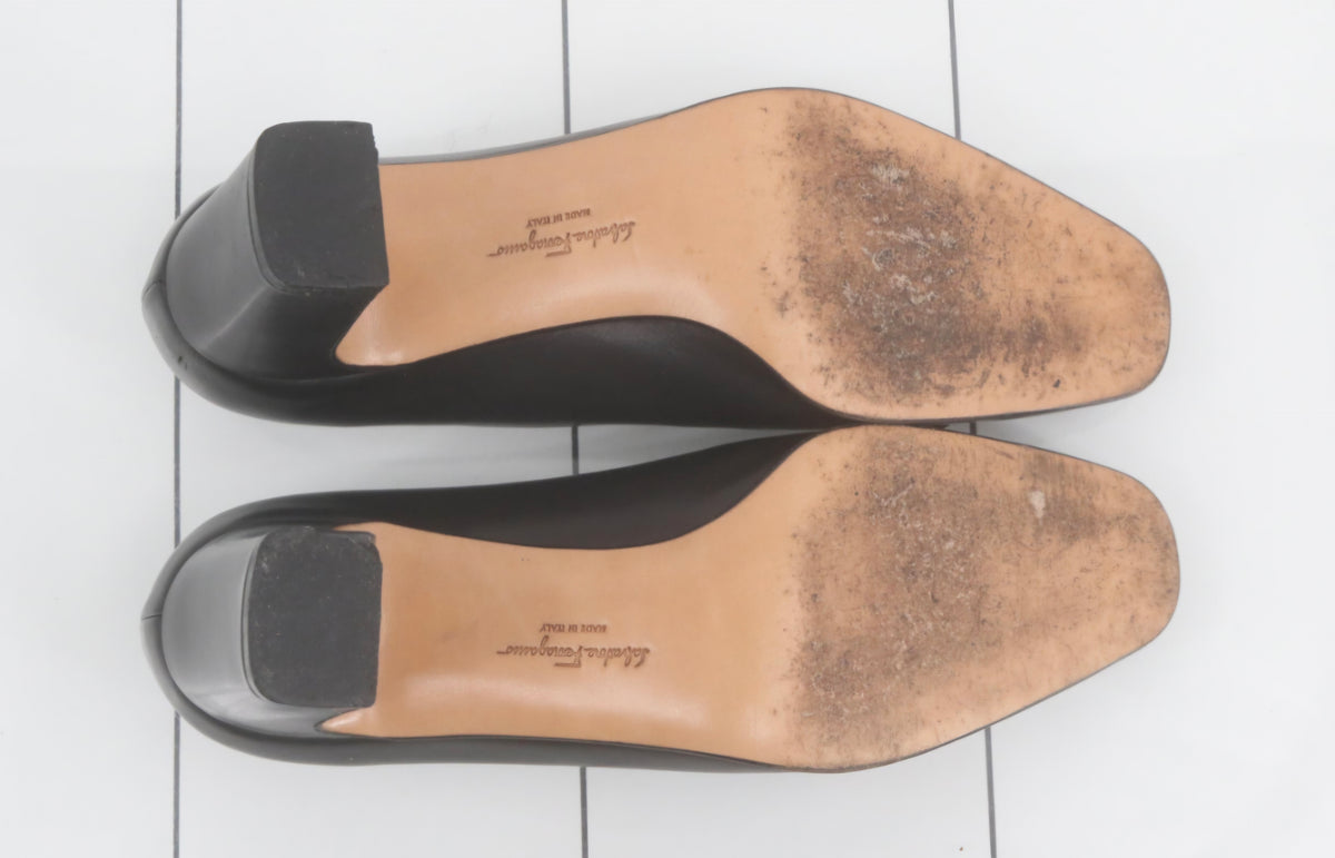 Salvatore Ferragamo block-heel leather pumps Vintage
