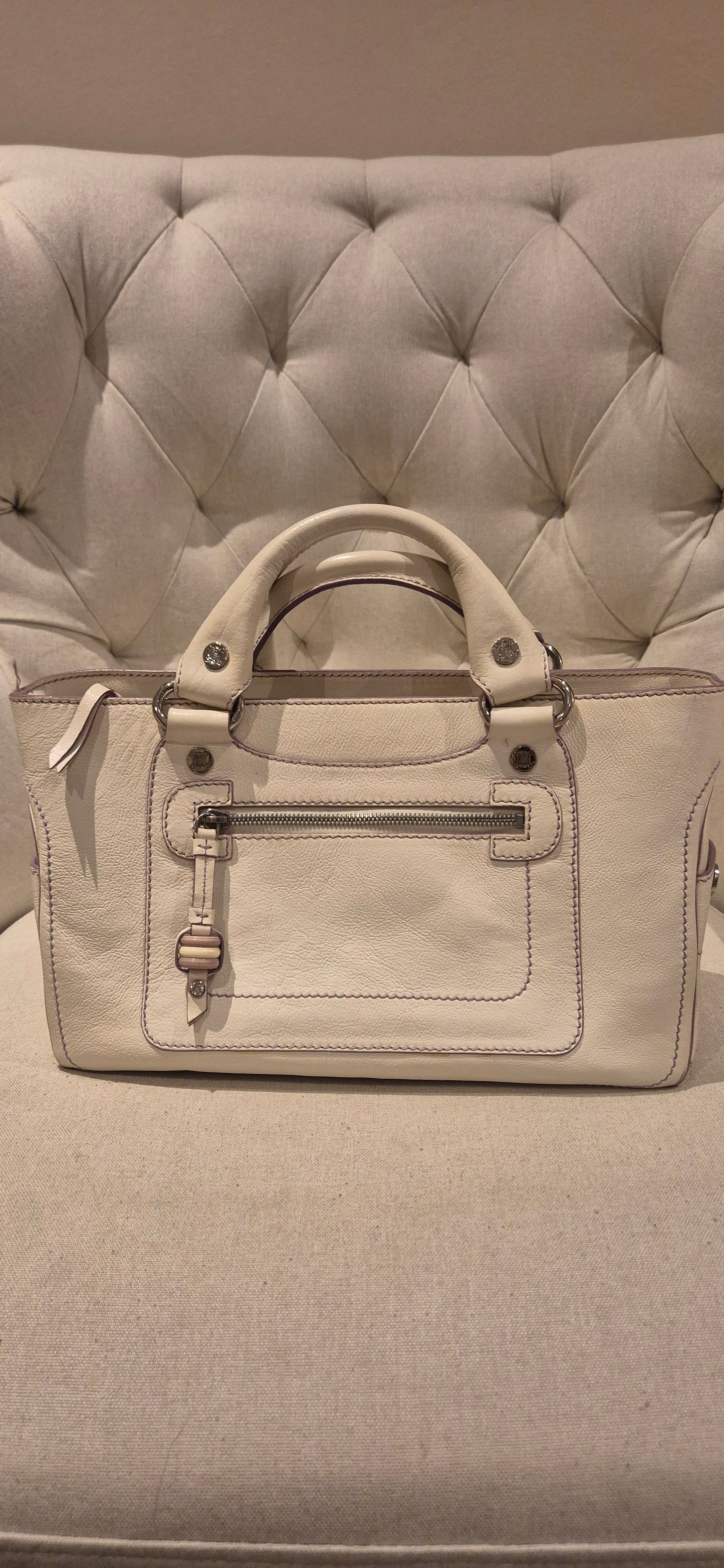 Celine White Leather Boogie Tote