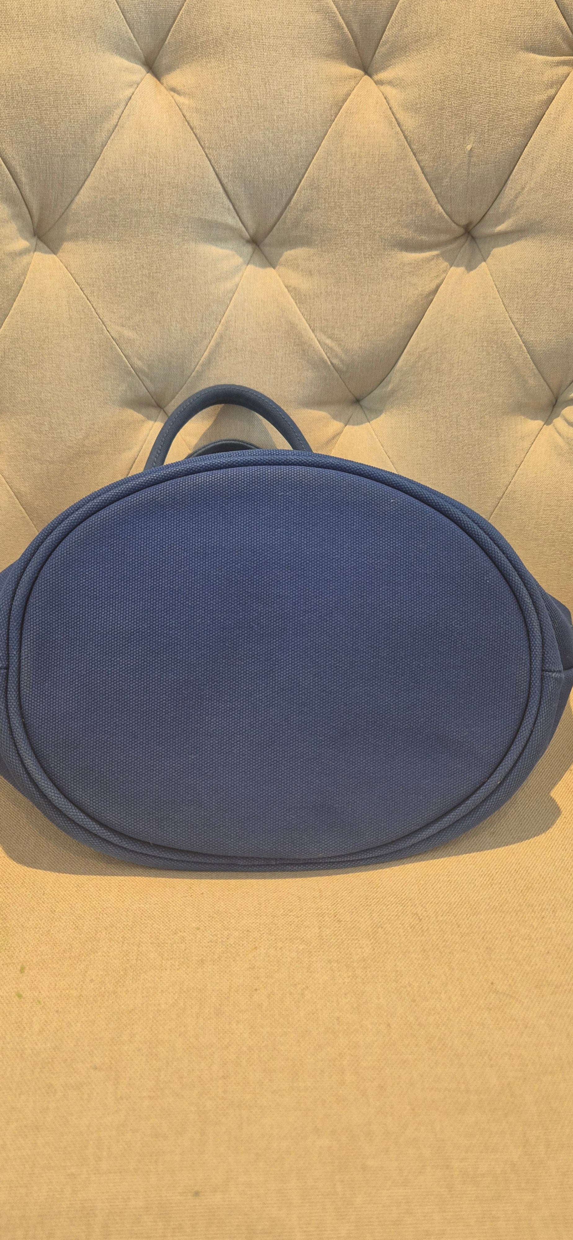 Prada Logo Canvas Bucket Tote - Cobalt Blue pre owned complete