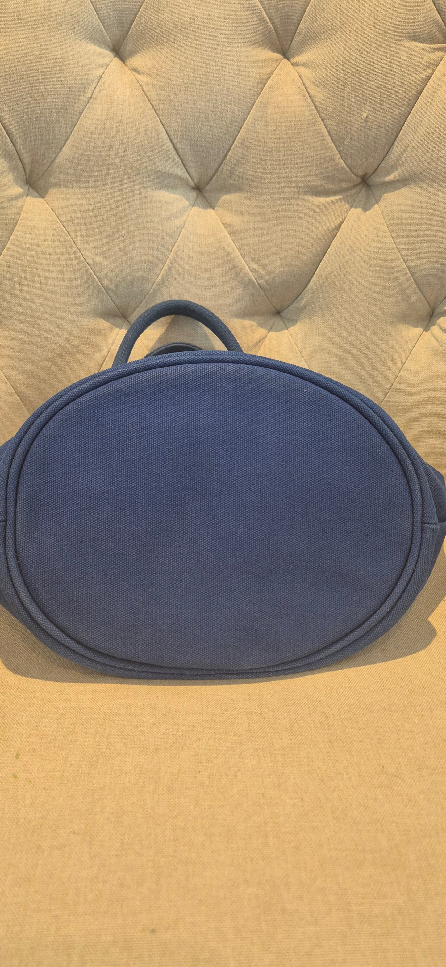 Prada Logo Canvas Bucket Tote - Cobalt Blue pre owned complete
