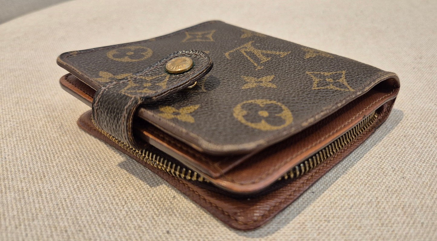 Louis Vuitton Compact Bi-fold Snap Button Monogram Wallet Brown