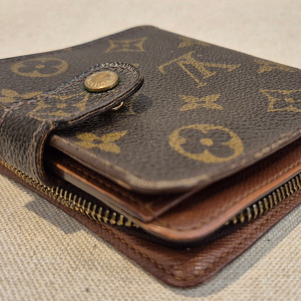 Louis Vuitton Compact Bi-fold Snap Button Monogram Wallet Brown