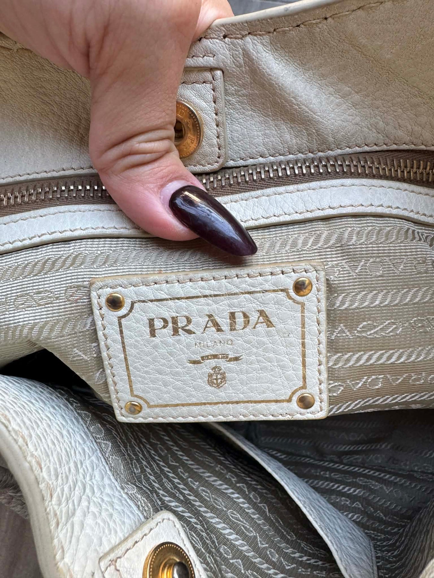 PRADA Vitello Daino Leather Shoulder Tote Bag