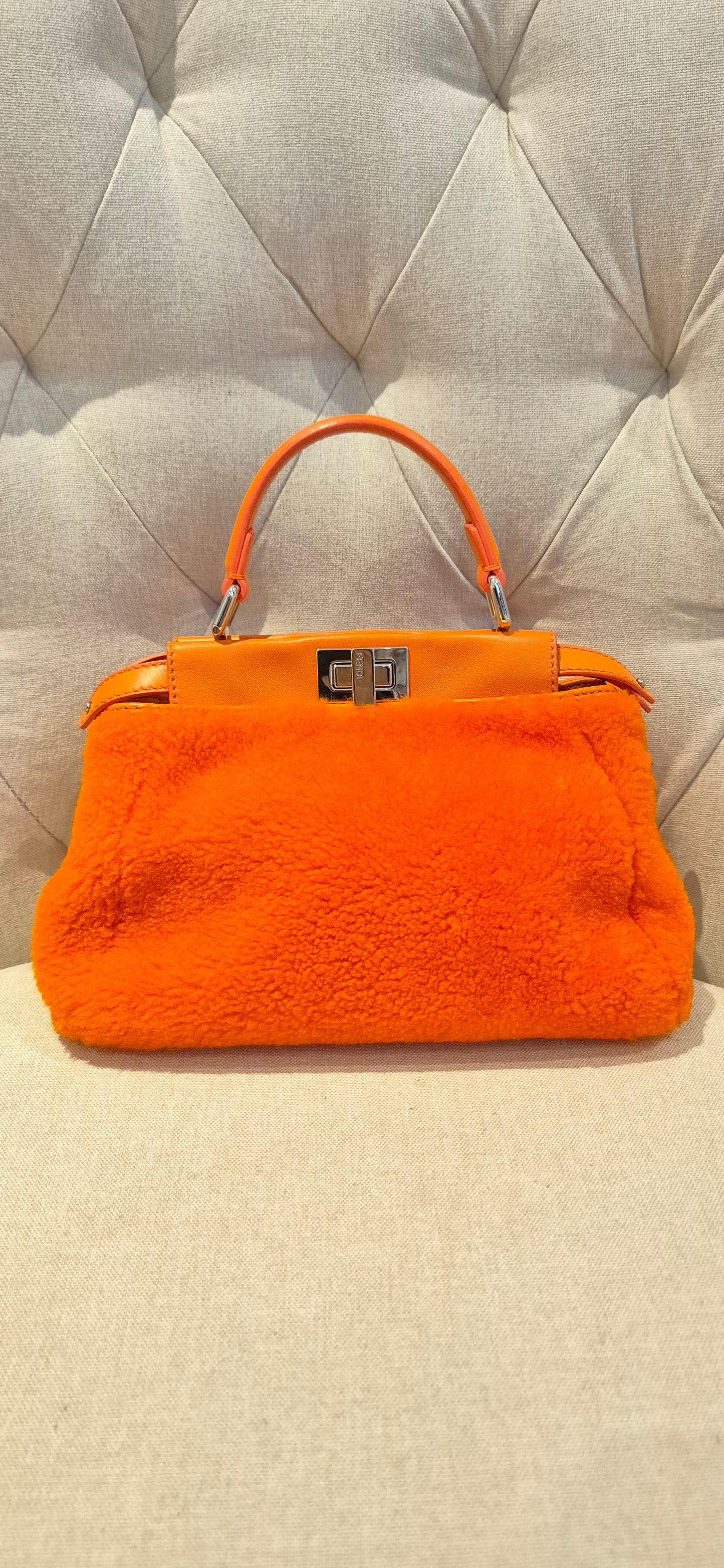 Fendi Peekaboo Mini Orange Shearling Handbag