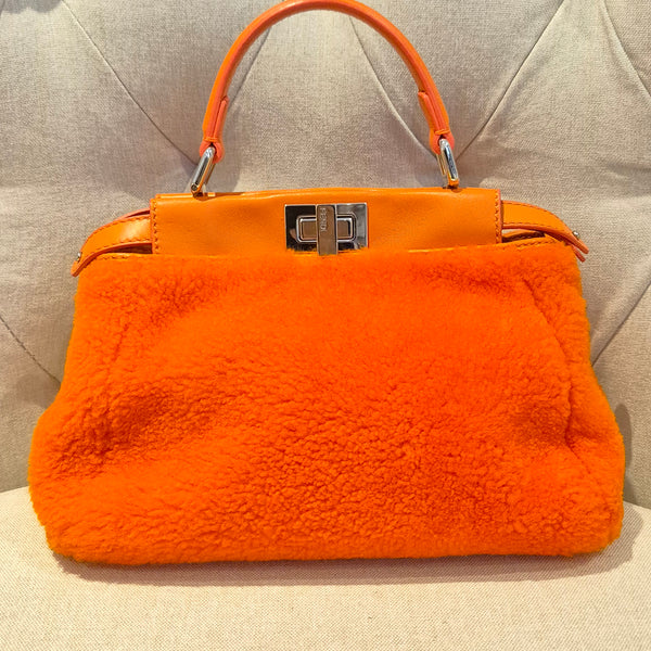 Fendi Peekaboo Mini Orange Shearling Handbag