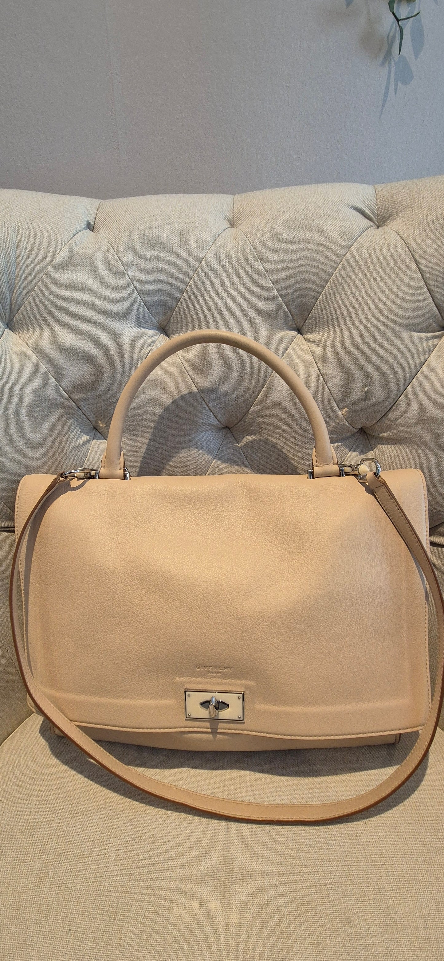 Givenchy Shark Top Handle/Satchel Medium Beige Pebbled Leather Women's Handbag