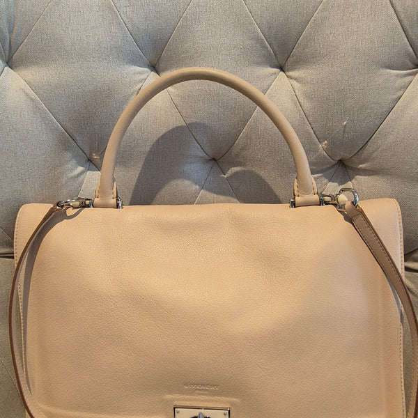 Givenchy Shark Top Handle/Satchel Medium Beige Pebbled Leather Women's Handbag