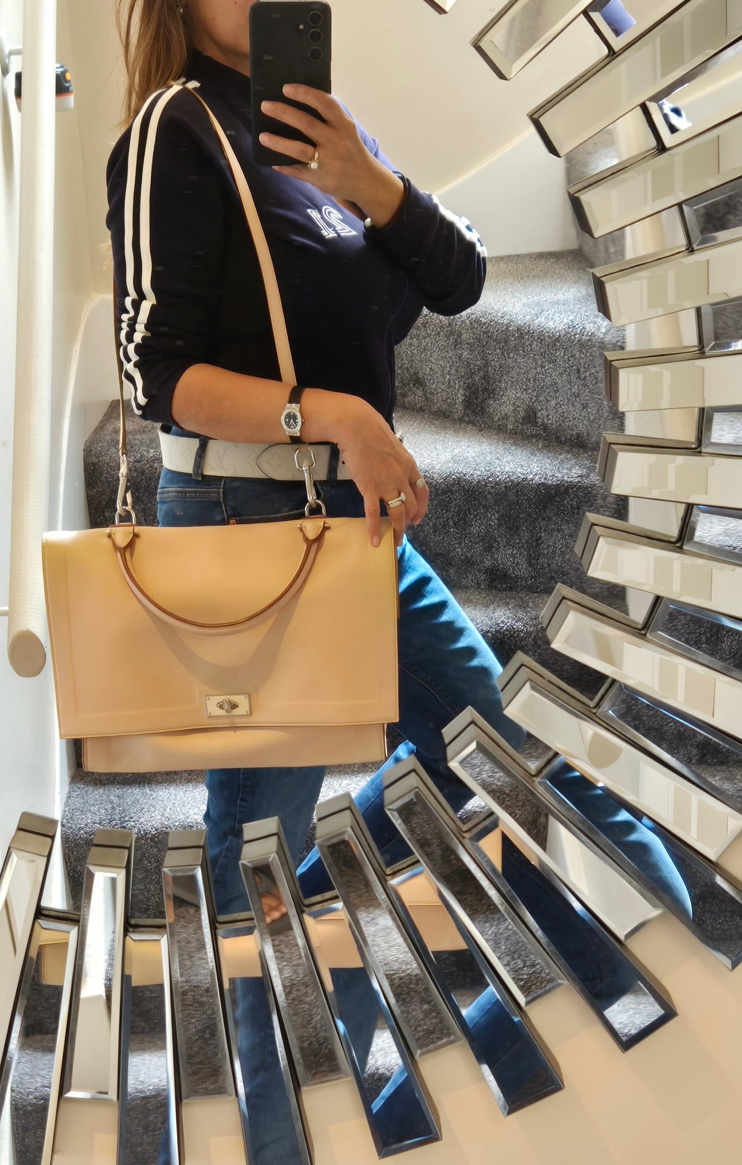 Givenchy Shark Top Handle/Satchel Medium Beige Pebbled Leather Women's Handbag