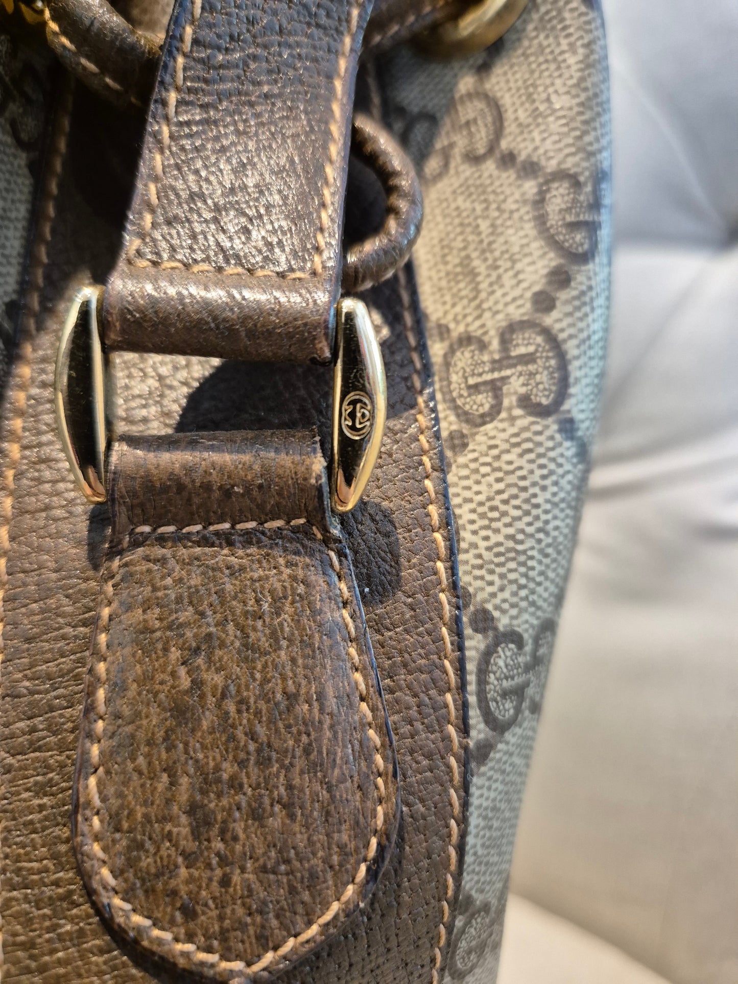 Gucci GG Monogram Womens Drawstring Bucket Bag in PVC Leather