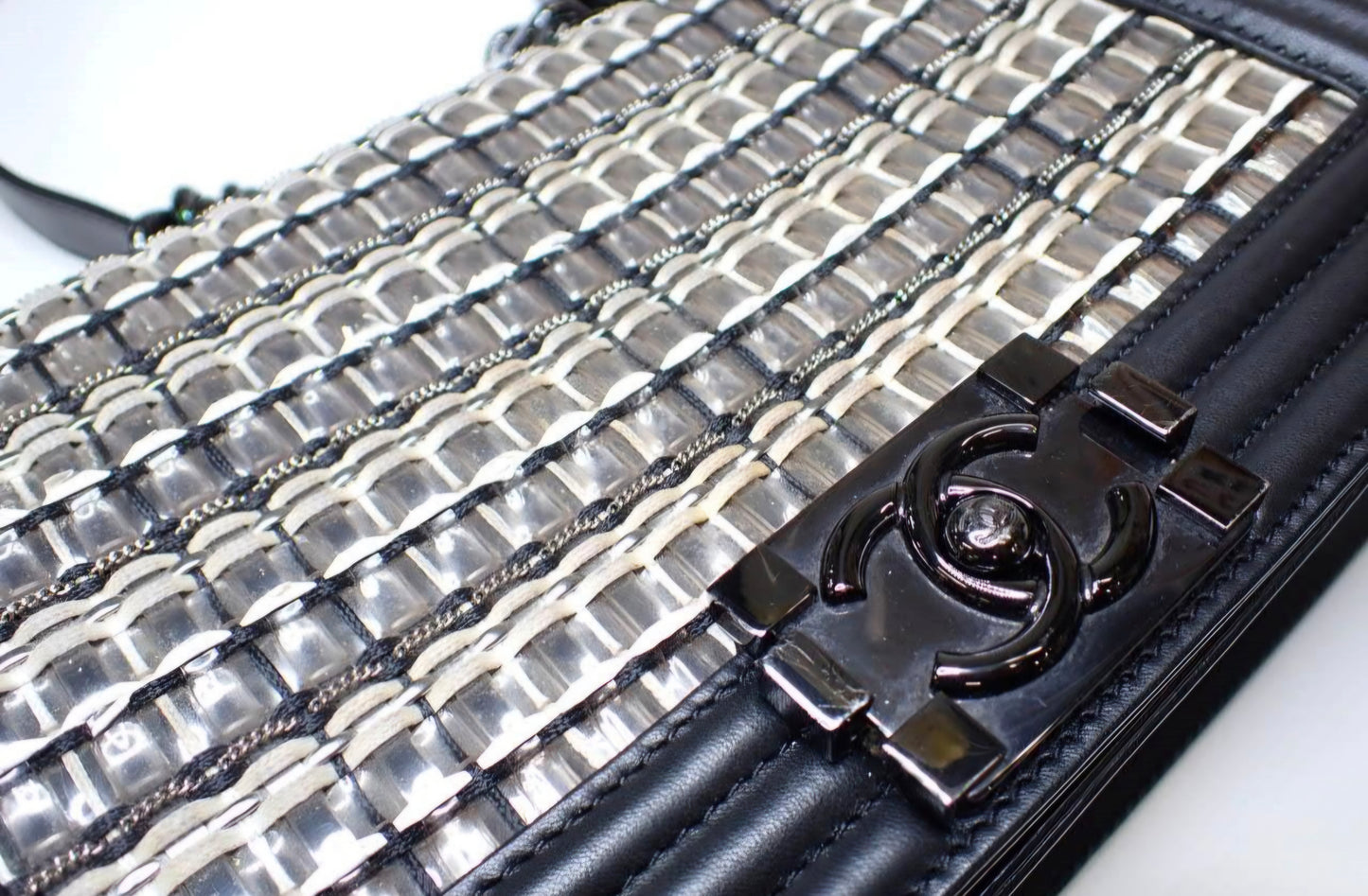 LIMITED Chanel Boy Woven PVC Thread Flap Bag, Lambskin Medium By Karl Lagerfeld