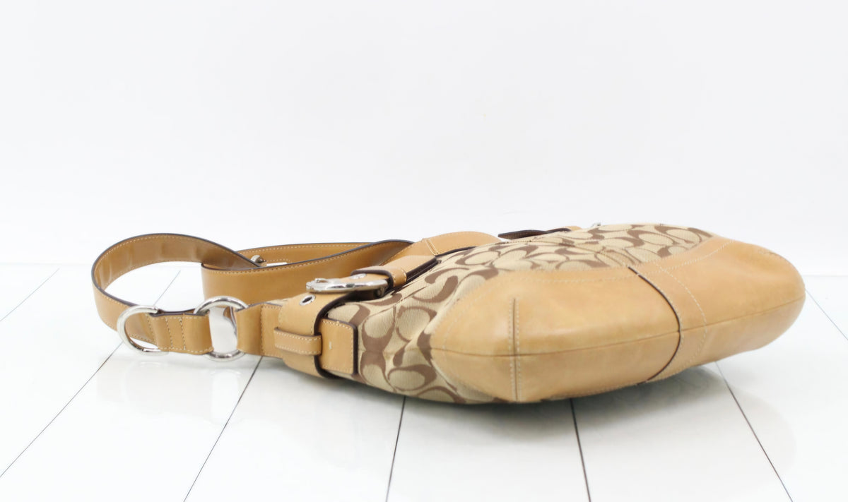 Coach Soho Signature Jacquard Belted Duffle Bag Khaki Tan Pre-owned