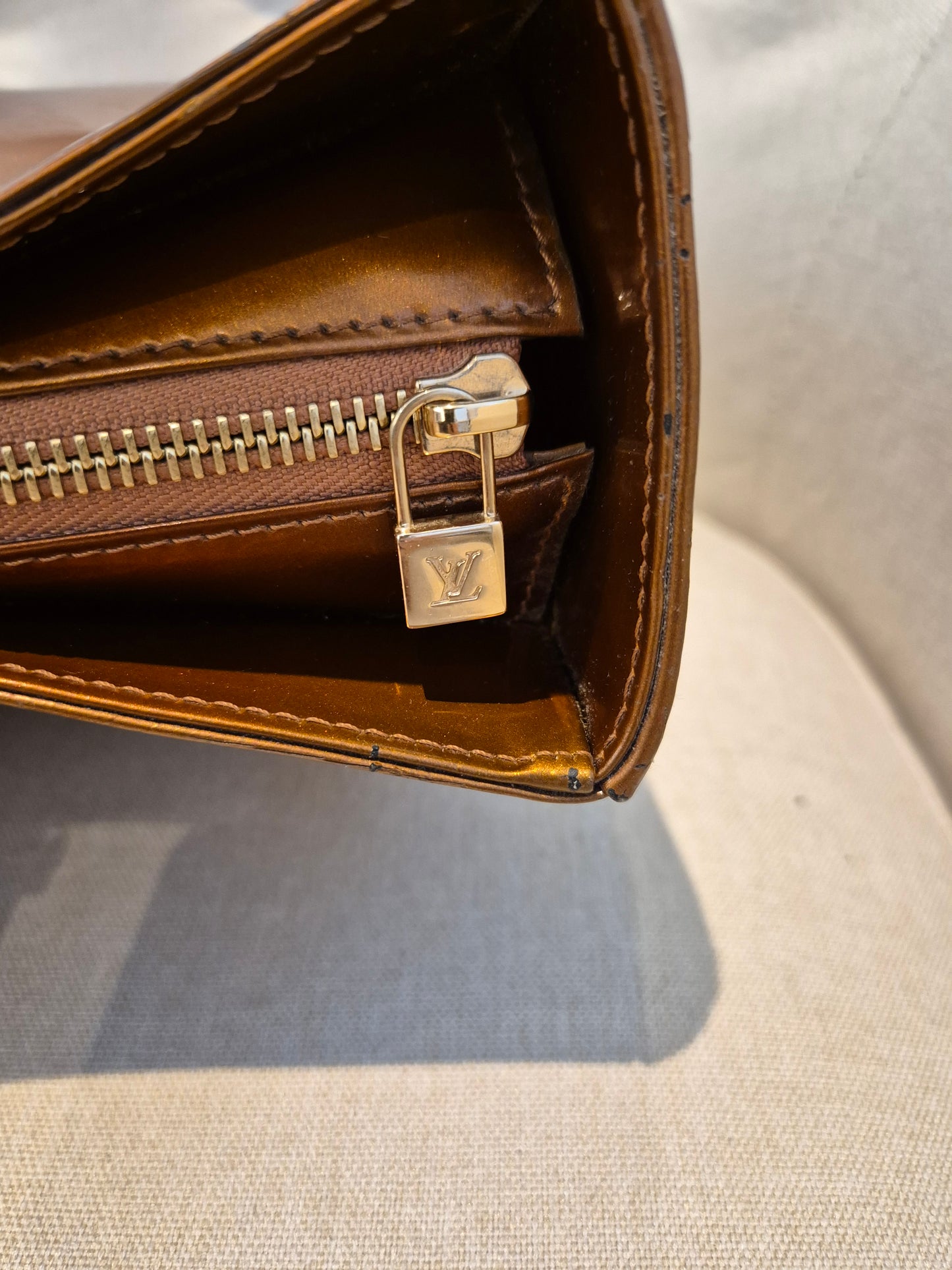 Louis Vuitton Monogram Vernis Columbus Copper Zip Tote Luxury Designer Zip Bag