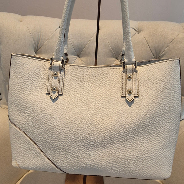 Gucci White Pebbled Leather Hassler Horsebit Double Handle Tote Bag