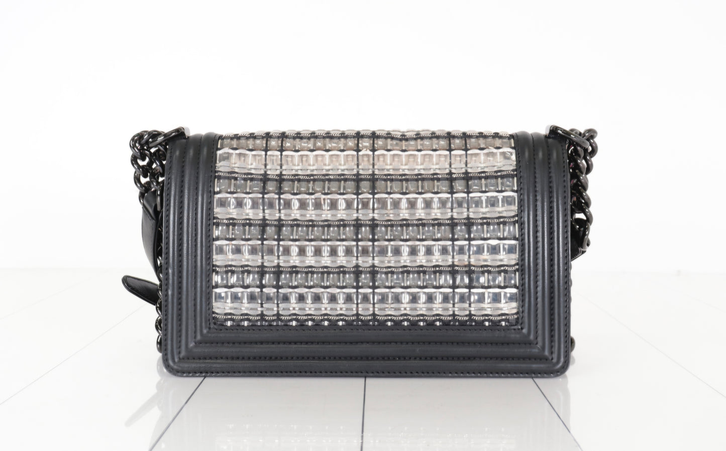 LIMITED Chanel Boy Woven PVC Thread Flap Bag, Lambskin Medium By Karl Lagerfeld