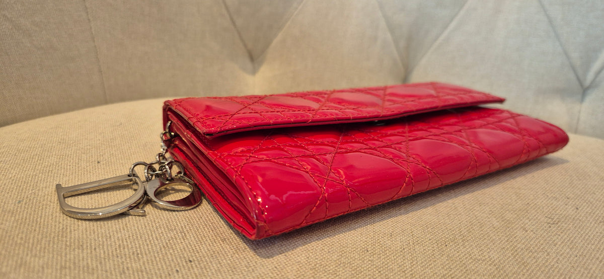 Christian Dior Patent Cannage Lady Dior Rendezvous Flap Wallet with Detachable sling