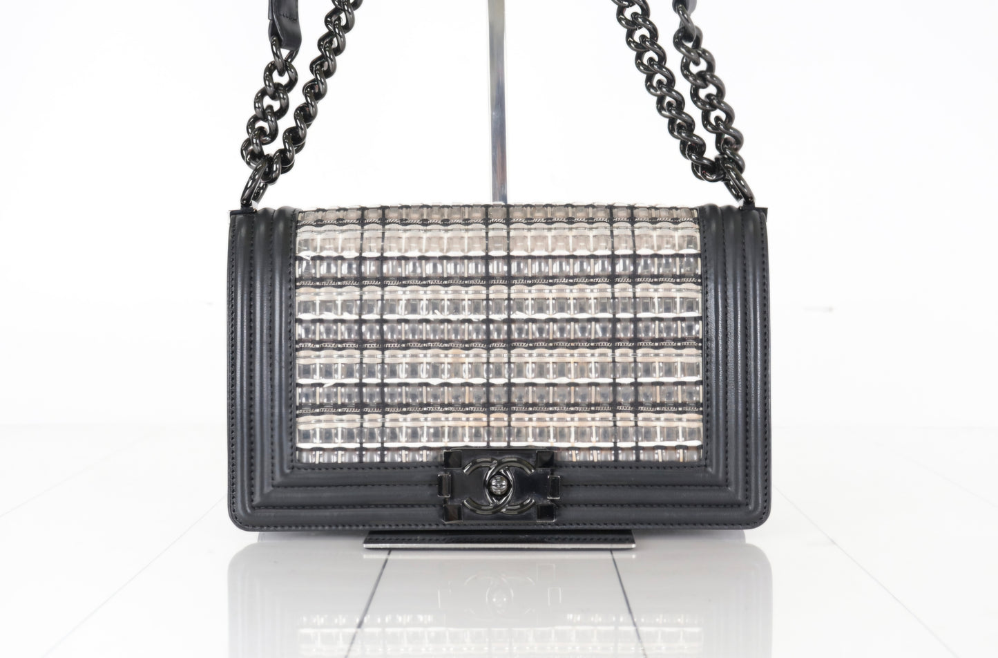 LIMITED Chanel Boy Woven PVC Thread Flap Bag, Lambskin Medium By Karl Lagerfeld