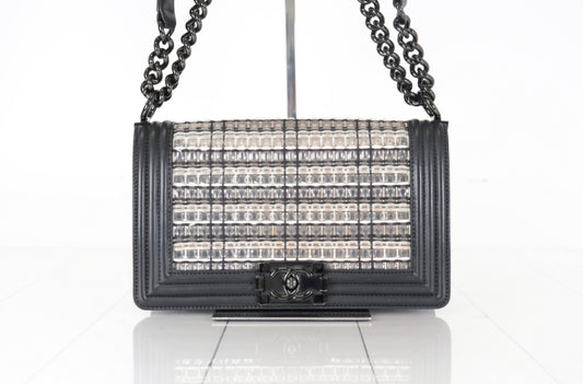 LIMITED Chanel Boy Woven PVC Thread Flap Bag, Lambskin Medium By Karl Lagerfeld
