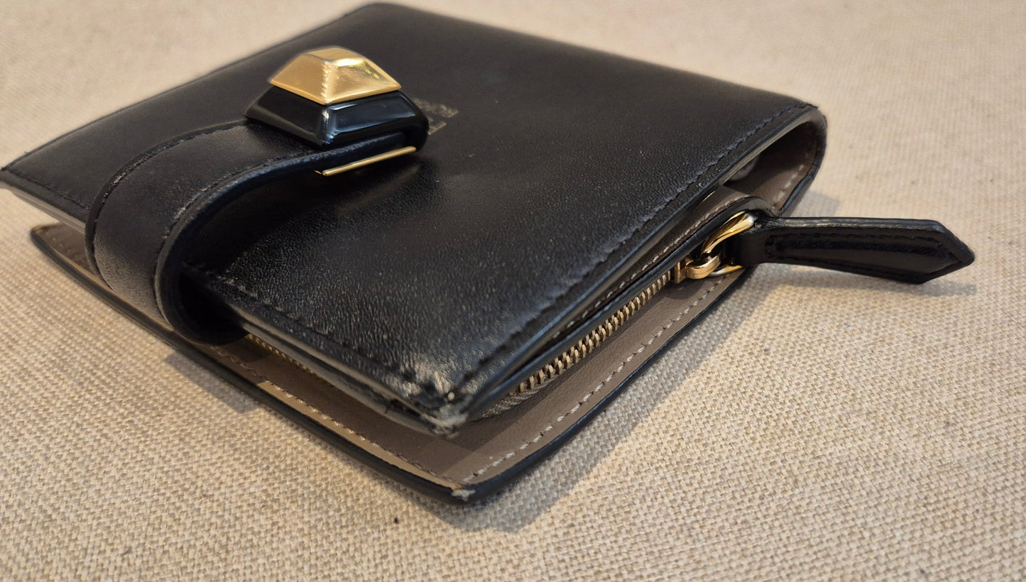 Fendi Black Leather Accordion Stud Wallet Leather