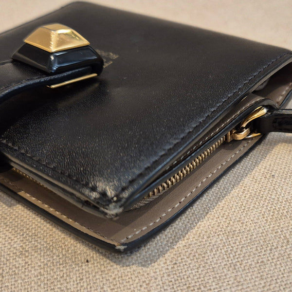 Fendi Black Leather Accordion Stud Wallet Leather