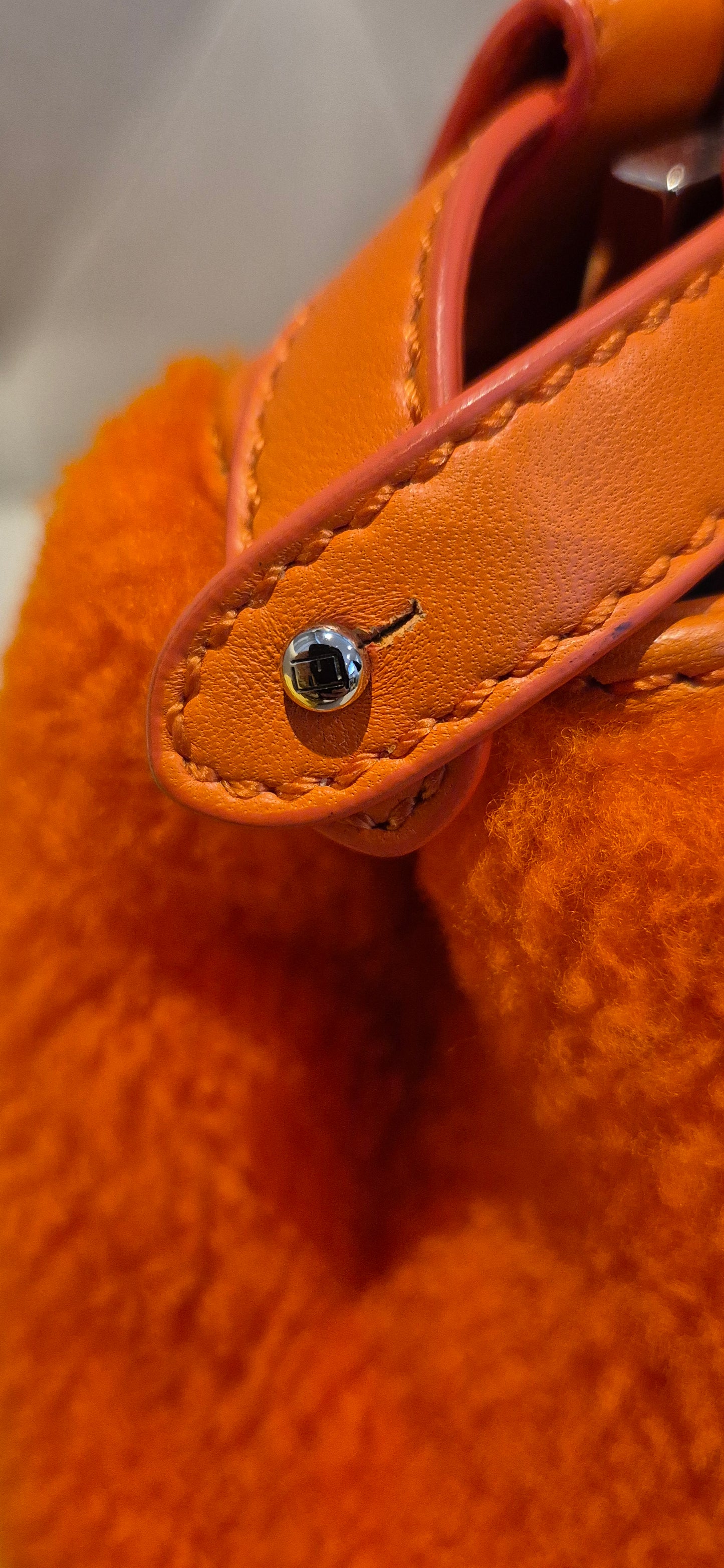 Fendi Peekaboo Mini Orange Shearling Handbag