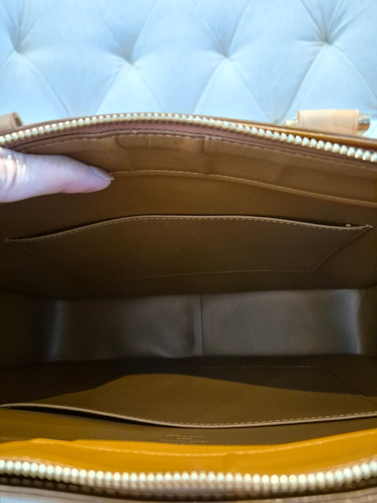 Louis Vuitton Monogram Vernis Columbus Copper Zip Tote Luxury Designer Zip Bag