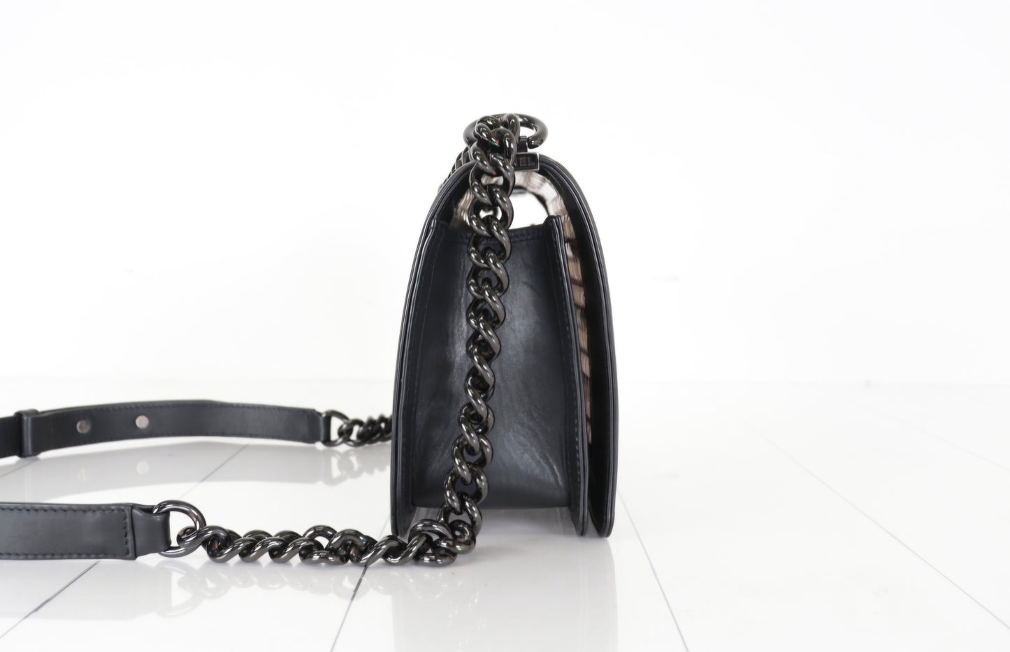 LIMITED Chanel Boy Woven PVC Thread Flap Bag, Lambskin Medium By Karl Lagerfeld