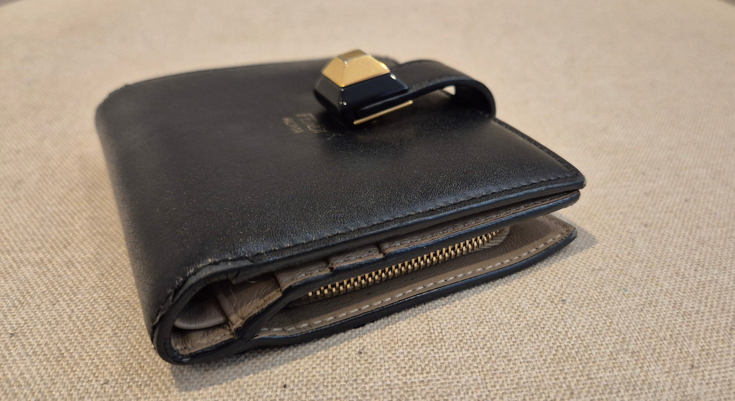 Fendi Black Leather Accordion Stud Wallet Leather