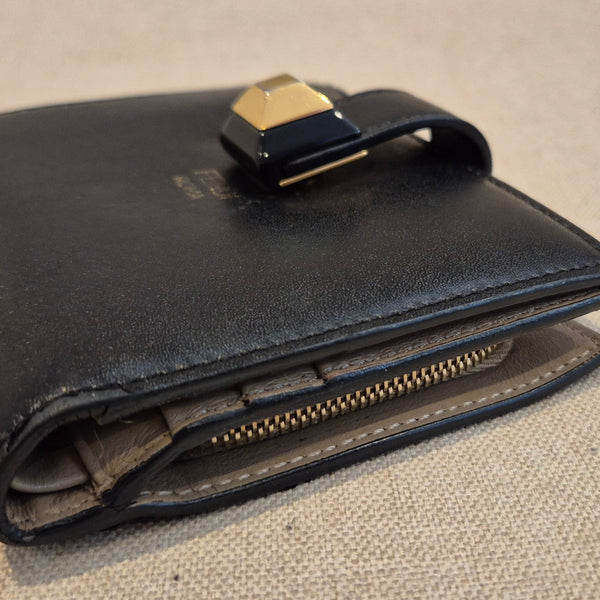 Fendi Black Leather Accordion Stud Wallet Leather
