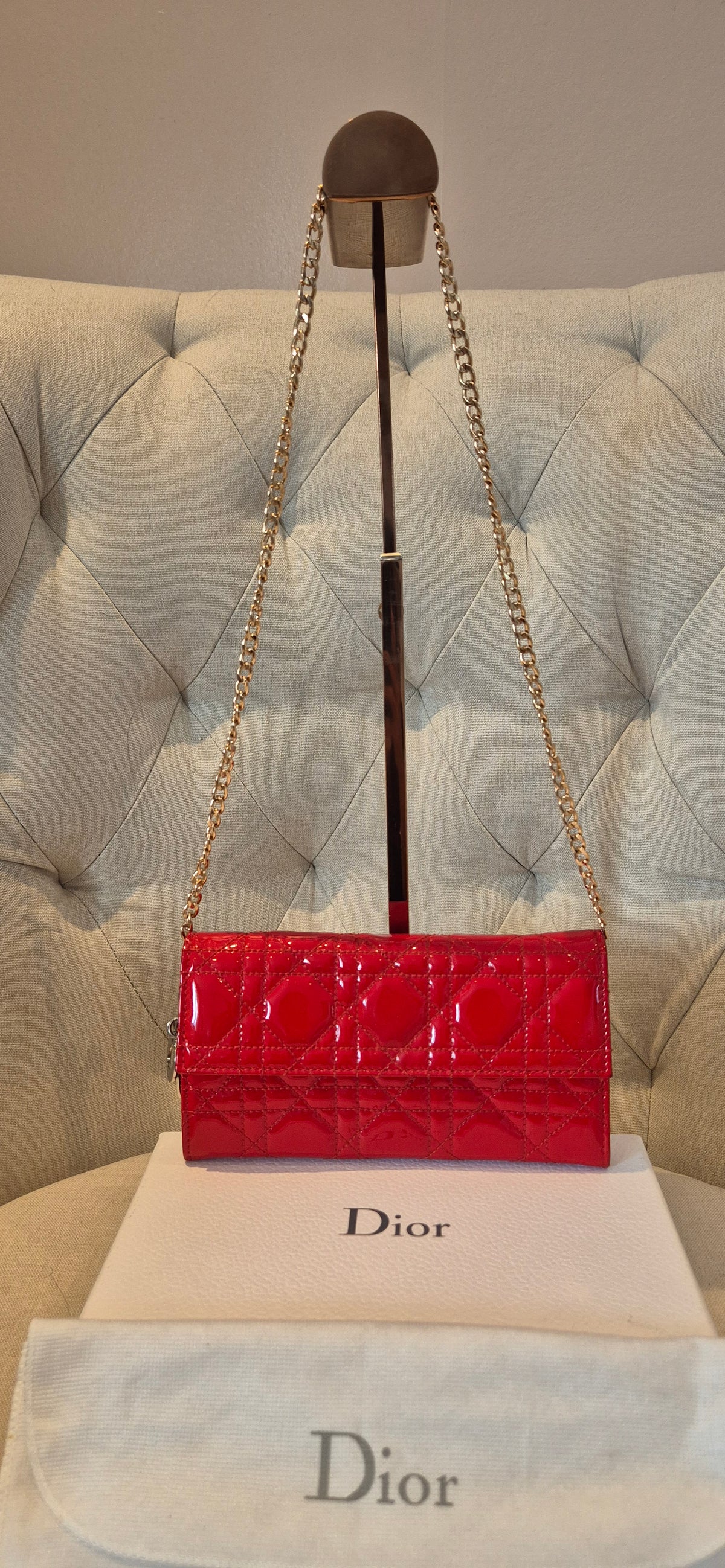 Christian Dior Patent Cannage Lady Dior Rendezvous Flap Wallet with Detachable sling