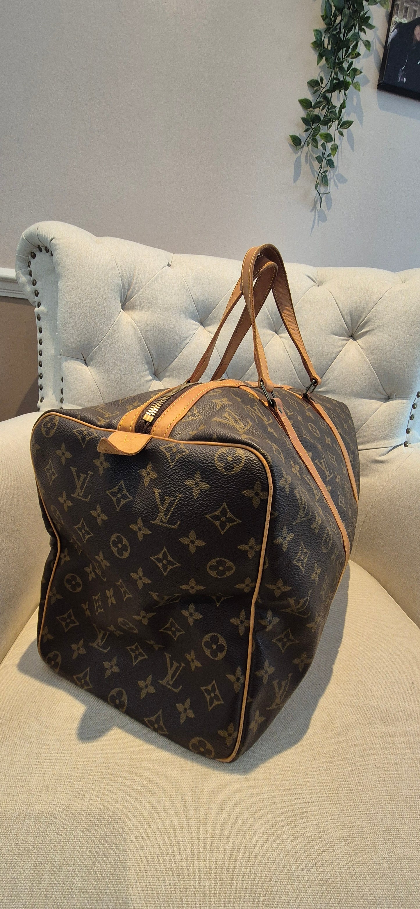 Louis Vuitton Sac Souple 45 Duffle Bag, Brown Canvas Leather Monogram